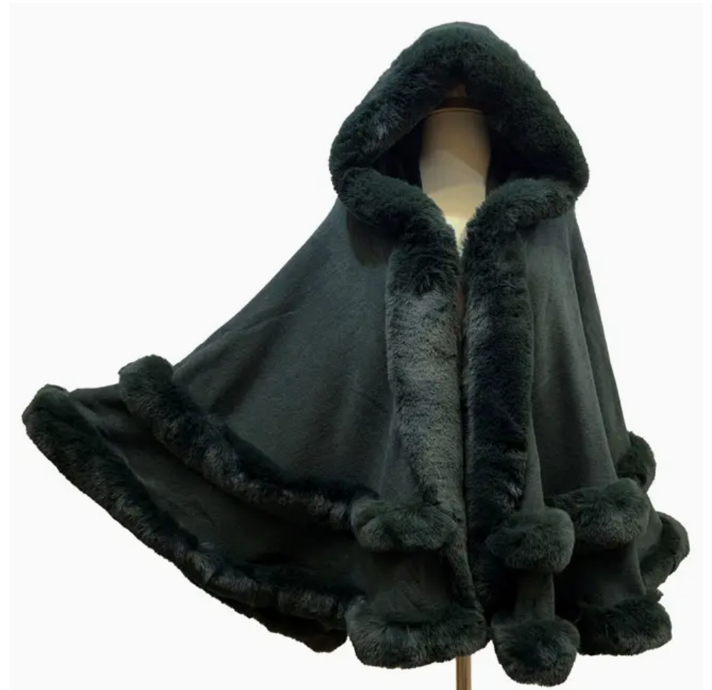 Fur Trimmed Cape w/ Hoodie