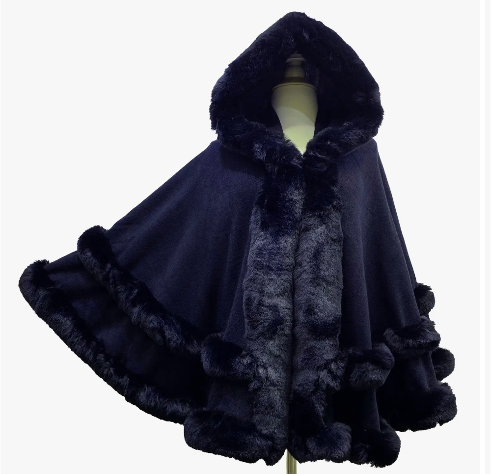 Fur Trimmed Cape w/ Hoodie