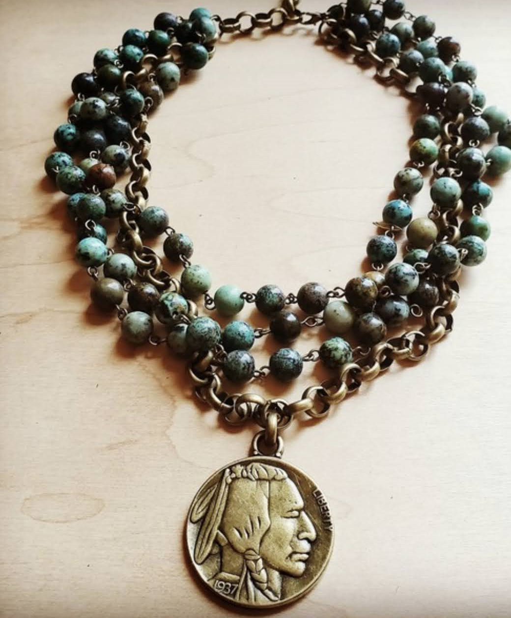 Collar-Length Necklace with Indian Buffalo Head Coin