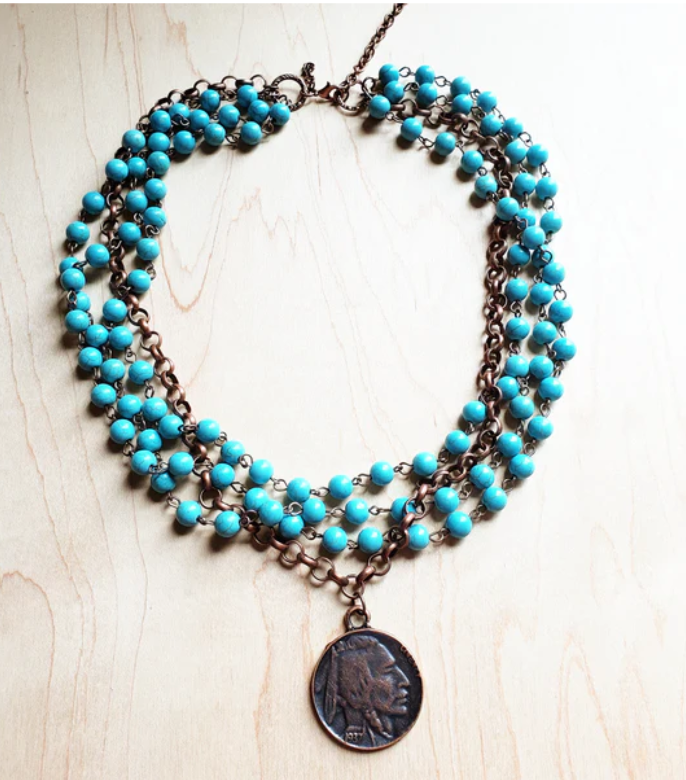 Collar-Length Necklace with Indian Buffalo Head Coin