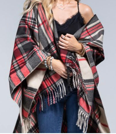 The Cream & Black Plaid Poncho